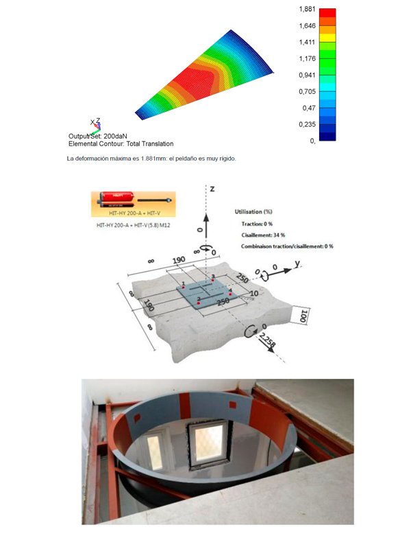 Escalera modelo «Aquitania»: helicoidal de diseño exclusivo con barandilla en acero inoxidable.