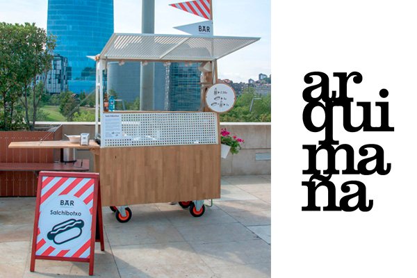 Estructura metálica para puesto de venta ambulante de comida.