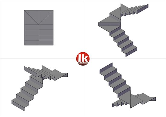 Escalera modelo “Uria”,  de chapa contínua de tres plantas